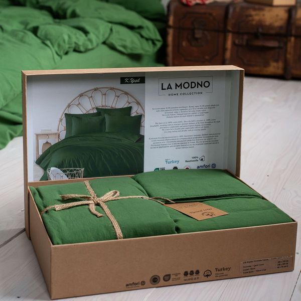 Комплект постільної білизни СІМЕЙНИЙ LA MODNO STONEWASHED GRASS GREEN зелений 200319 фото