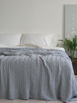 Покривало в'язане 220x240 LA MODNO GENOVA Sky Gray (50% бавовна, 50% акрил) сіро-небесне 200228 фото