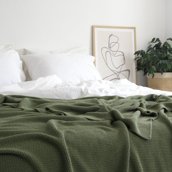 Покривало 220x240 LA MODNO Corn Olive (50% бавовна, 50% акрил) оливкове 200335 фото